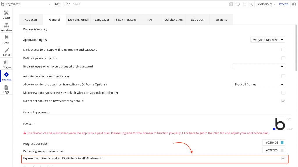 Bubble enable HTML id's - tracking Bubble web forms