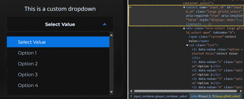Track custom dropdowns with hidden HTML <select> tags