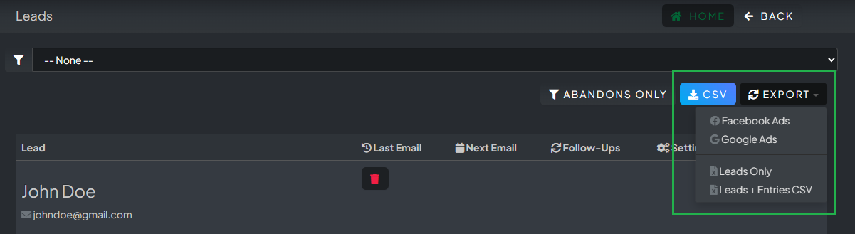 Export Leads to CSV & Spreadsheets | Insiteful