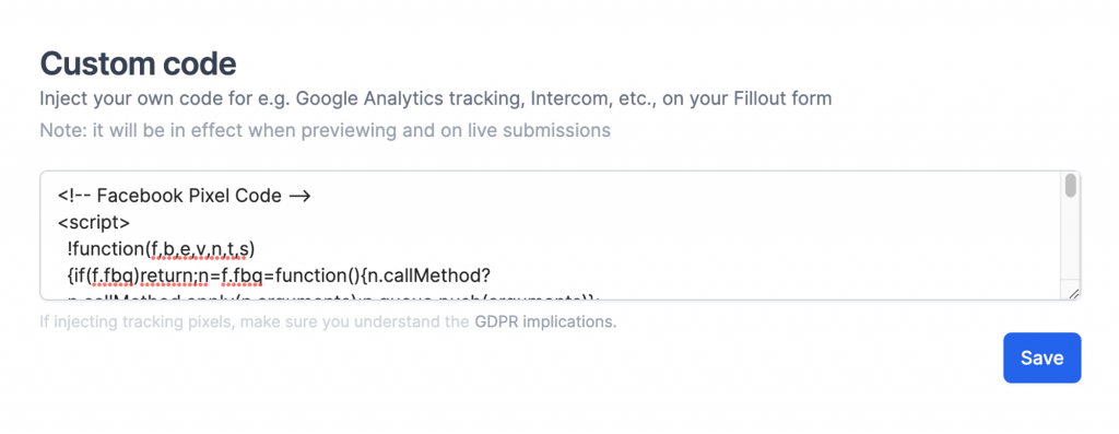 Fillout Forms Tracking Code