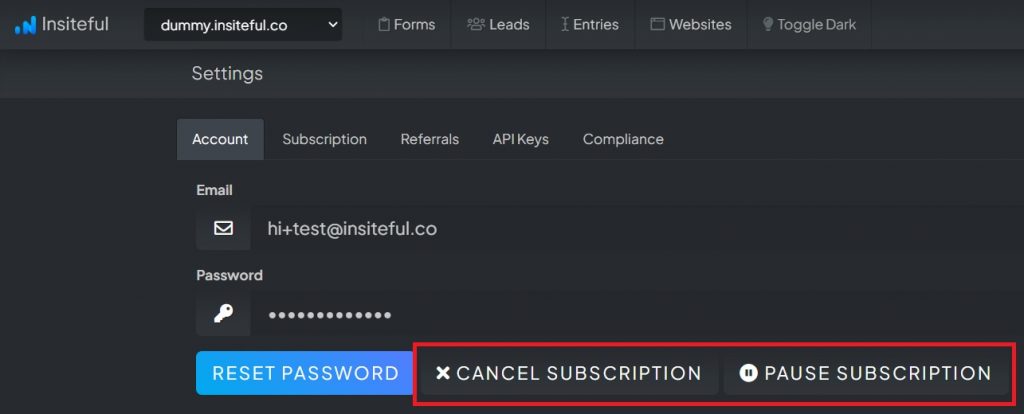 Cancel or pause your Insiteful subscription