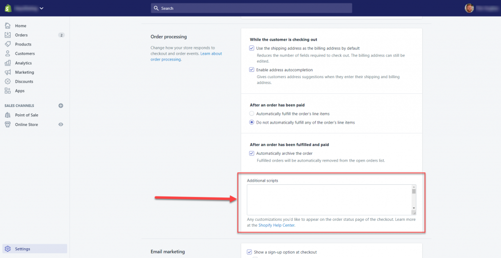 Add form and cart abandonment tracking script to Shopify