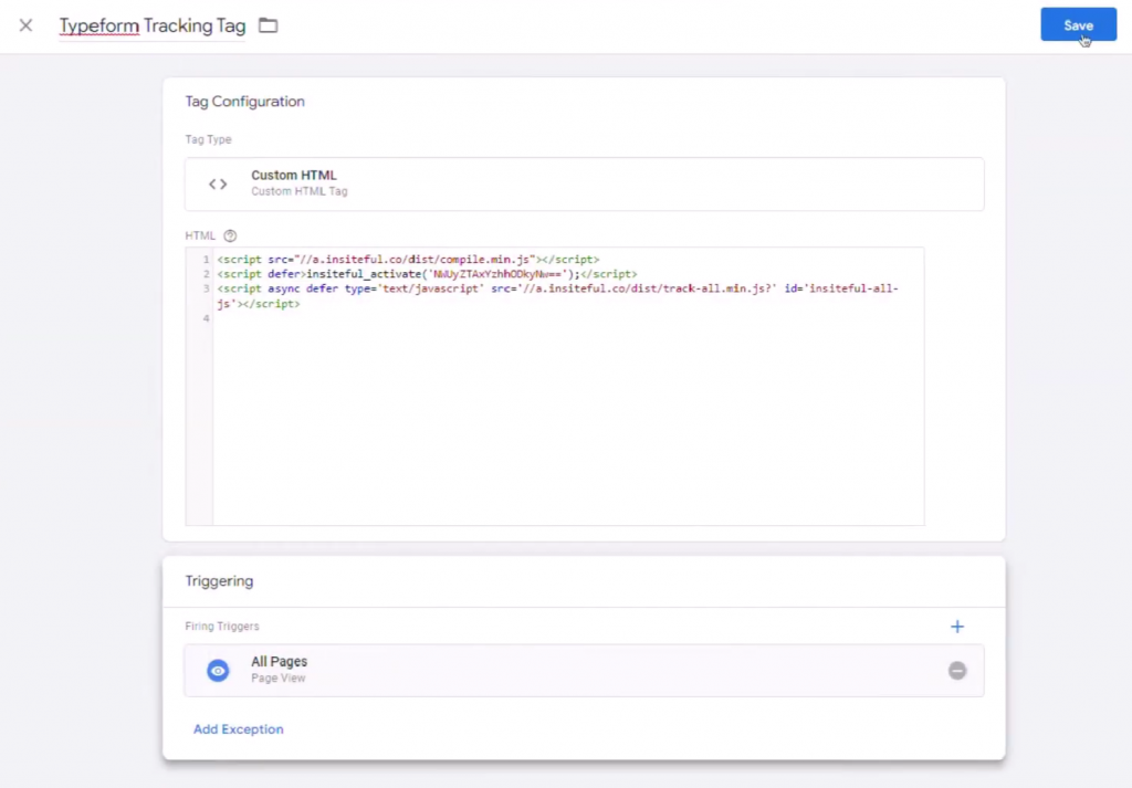 Typeform Form Tracking Code - Publish GTM Tag