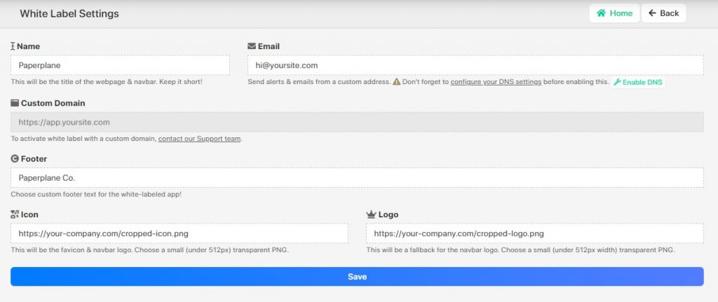 Insiteful: white label form tracking software for agencies — White label settings
