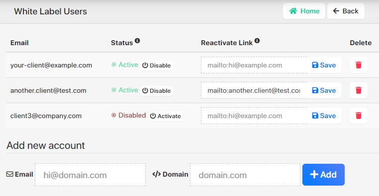 Insiteful: white label form tracking software for agencies — Manage white label client users (sub-accounts)